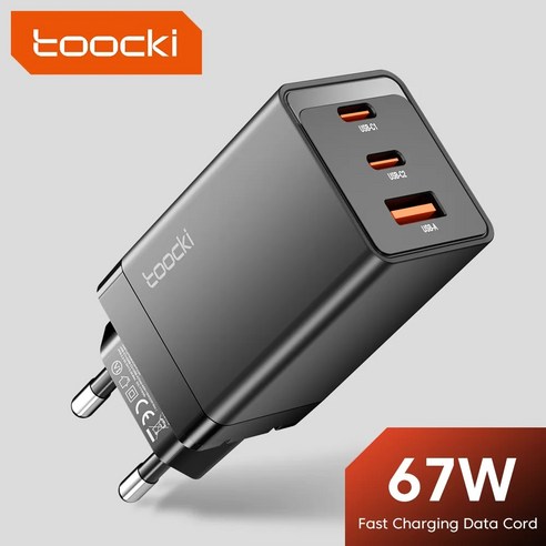 Toocki-67W/40W USB c타입 GaN 충전기 PD QC 3.0 USB C 고속 핸드폰 충전 어댑터 아이폰 14 13 프로 삼성 노트북용, 1.67W EU Black, 1개