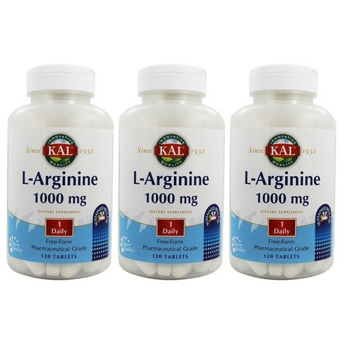 Kal L-아르기닌 1000mg 타블렛, 120개입, 3개, 120정