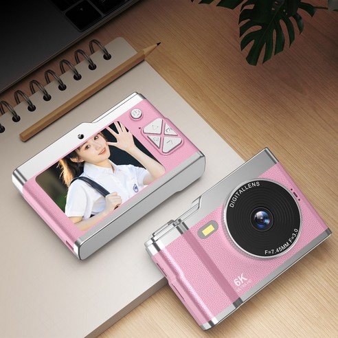 ANYOU 디지털 카메라 4K 영상 고화질 셀카 소형카메라 64GB 메모리 카드, 핑크색