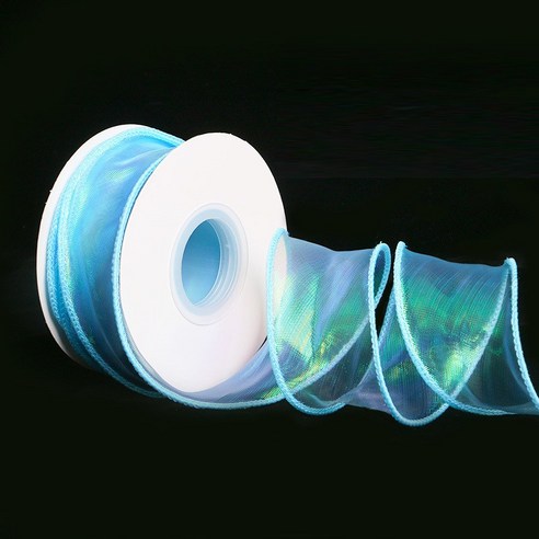 올리브파티 오로라 홀로그램 오간디 리본 40mm 9M리본, 2개, 블루