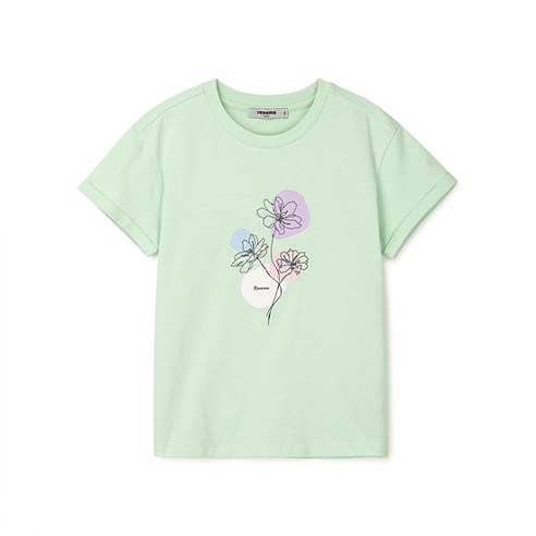 [NC경산]레노마키즈 여아 소매롤업 플라워 프린트 반팔 티셔츠 민트 R2221T193