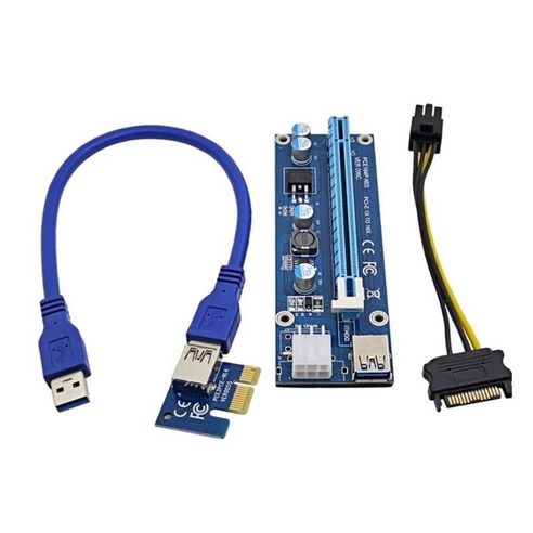 PCIE 라이저 1x ~ 16x 전원 라이저 어댑터 카드 60cm USB 3.0 연장 케이블 6핀 전원 케이블 - 1팩, 123X47X18mm, 블루, 구리 PVC