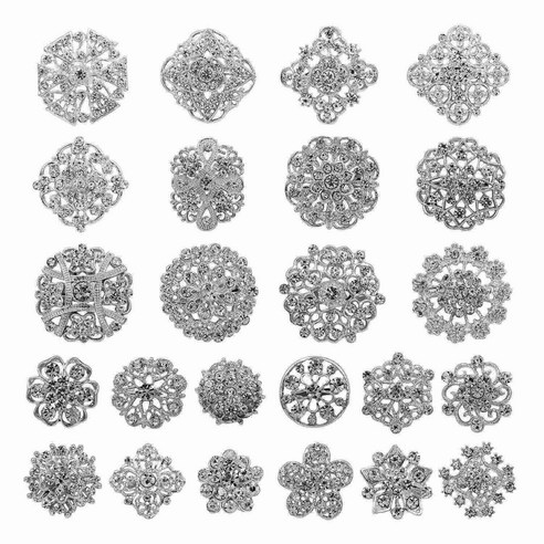 24PC 클리어 라인 스톤 크리스탈 꽃 브로치 핀 세트 DIY 웨딩 꽃다발 브로치 키트