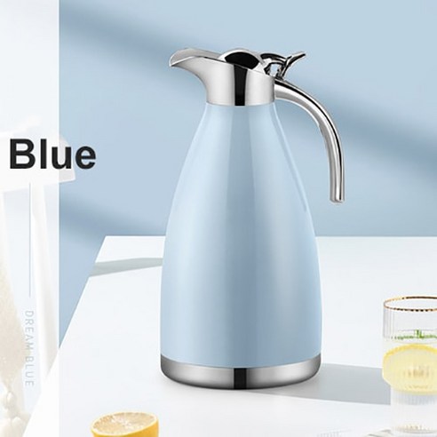 [SW] 1.5L/2L 단열 주전자 304 스테인레스 스틸 대용량 가정용 열 커피 차 절연 냄비 휴대용 열 주전자, Blue, 1500ml