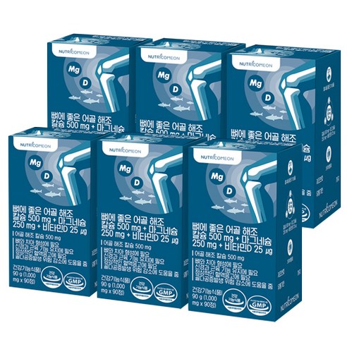 뉴트리커먼 뼈에 좋은 어골 해조 칼슘 마그네슘 비타민D, 90정 x 6통