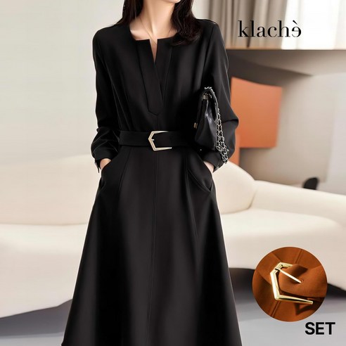 KLACHE 클라셰 77까지골드오브제플레어원피스+벨트SET_B4S0678129838