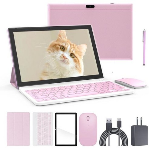 프리미엄 고성능 노트북 태블릿 안드로이드 11 10인치 64GB 스토리지 2GB RAM 512GB 확장 8MP 듀얼 카메라 10IN 탭 쿼드코어 프로세서 WiFi 블루투스 60, 2in1 pink