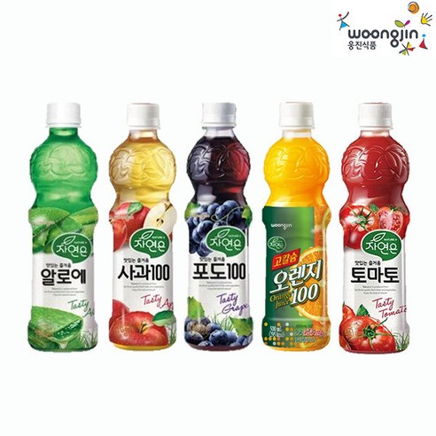 웅진식품 자연은 주스 500ml 6펫 알로에/토마토/포도/오렌지, 사과 6펫, 6개