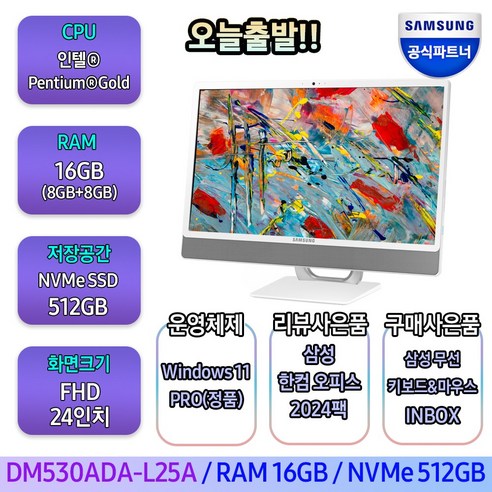 삼성 일체형PC 올인원PC DM530ADA-L25A (인텔 펜티엄 7505 60.5cm WIN11 PRO RAM 16GB SSD 512GB ), Windows 11 Pro(정품), 총 NVMe512GB(교체장착), 총 RAM16GB(8GB+8GB)