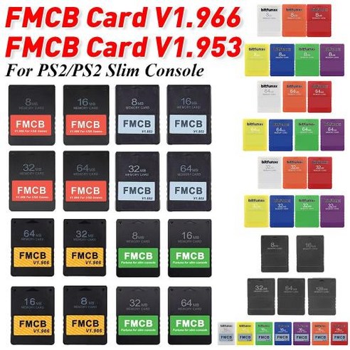 PS2 슬림 게임 콘솔용 무료 맥부트 카드 게임 어댑터 FMCB 카드 V1966 V1953 메모리 카드 PS2 8MB 16MB 32MB 64MB 128MB, 2.8MB v1.966 B, 1개