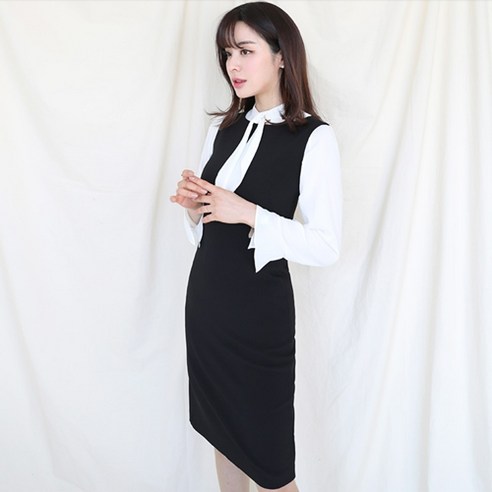 매력적인 아나운서 룩을 위한 민소매 정장 나시 스판 원피스