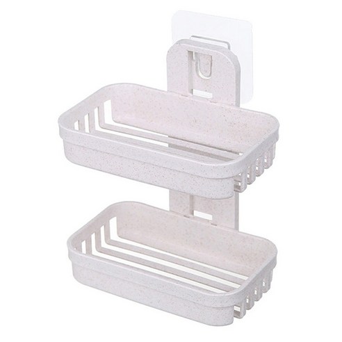 욕실 흡입 컵 비누 접시 플라스틱 홀더 벽걸이 형 더블 데크 크리 에이 티브 배수 보관 랙(B), 하얀색