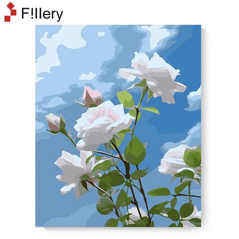 FiIIery DIY 명화그리기 해바라기그림 풍경화 꽃 유화 세트 40 x 50cm, 36-백장미