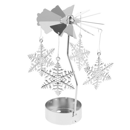 회전 Tealight 캔들 홀더 금속 캔들 스틱 스피닝 실버- 1.73 x 5.12inch, 눈송이