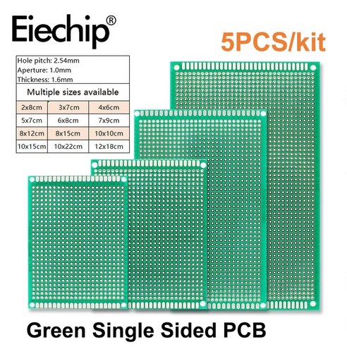 녹색 프로토타이핑 보드 단면 PCB DIY 납땜용 범용 회로 기판 2 54mm 2x8 4x6 5x7cm 5, 5pcs 4x6cm