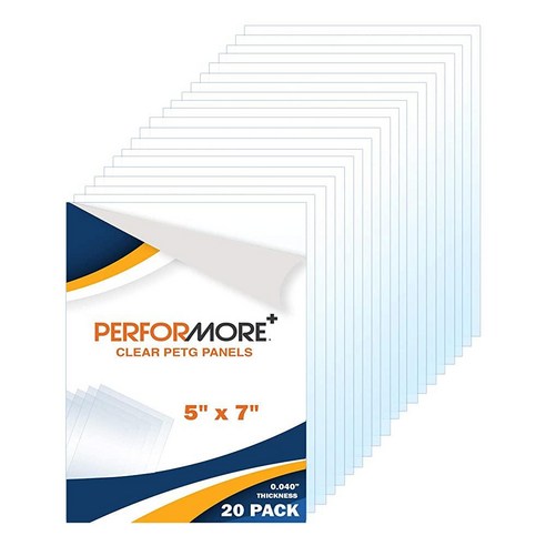 PERFORMORE 12.7 x 17.8cm(5 x 7인치) PETG 시트 플렉시 글라스 패널 20팩 - 0.1cm(0.04인치) 두께의 투명 폴리스티렌 플라스틱 시트 공예 프로젝, 20, 20개