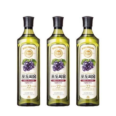 해표 포도씨유, 900ml, 3개