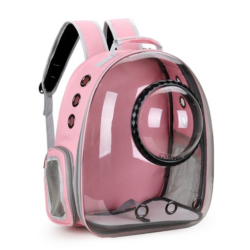 투명 캡슐 고양이 가방 더블 어깨 애완 동물 가방 선 스크린 고양이 배낭, 투명 핑크