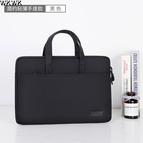 WKWK 노트북 가방, 12인치, [심플하고 가벼운 핸드백 - 융모진] 블랙.