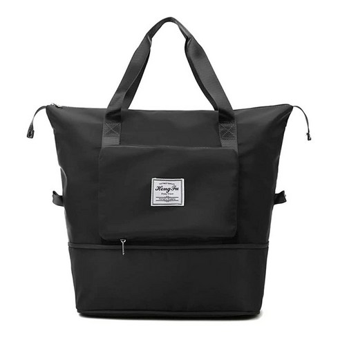 HUBO 핸드백은 접을 수 있는 여행용 가방 대용량 고정 멜빵 스포츠, 1개, 검은 색