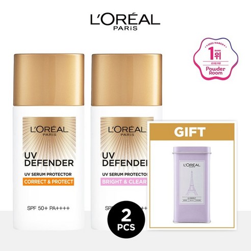 로레알파리 UV 디펜더 선크림 50ml 2개 (타입선택)+틴케이스, 브라이트&클리어(톤업)x2