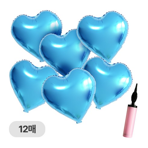 디어플레이스 하트 은박 풍선 세트 35cm, 아쿠아블루, 12개