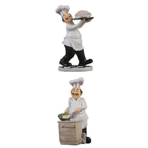 2개 조각 수지 요리사 동상 부엌 대중음식점 빵집을 위한 프랑스 요리사 모형 모형, 화이트