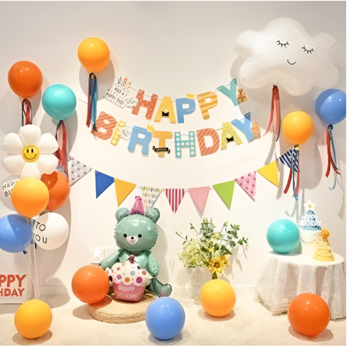 박스텔라 생일파티 풍선세트 가랜드 홈파티 용품 세트, 1세트, D블루베어