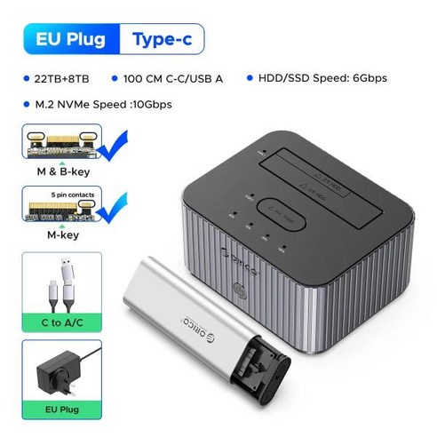 ORICO M.2 NVME SSD 케이스 C타입 하드 드라이브 도킹 스테이션 2.5 인치 HDD PC용 오프라인 클론 포함 1, 03 US Plug, 한개옵션1