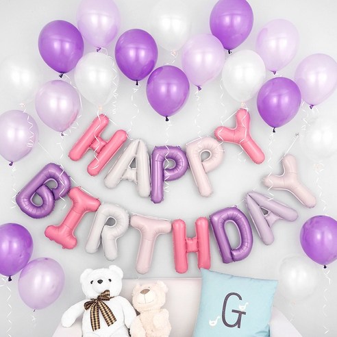 파티팡 라벤더톤 생일풍선 파티세트 [해피벌스데이 라벤더] 손펌프증정 장식방법동봉 생일파티 파티용품 파티풍선, 2개