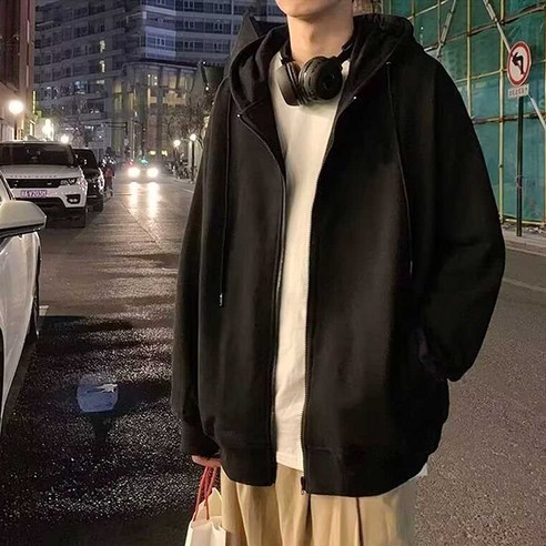 제이티니 남성 무지 기모안감 후리스 집업점퍼, 블랙