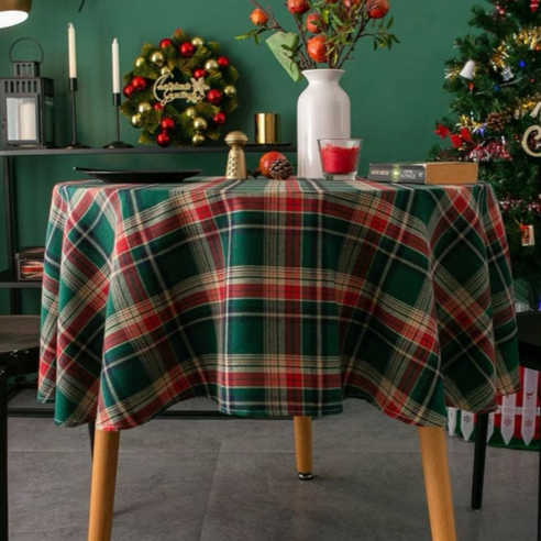 로나파티 크리스마스 체크 식탁보 테이블보 캠핑 피크닉 감성 인테리어, 크리스마스 테이블보 - 그린체크 S