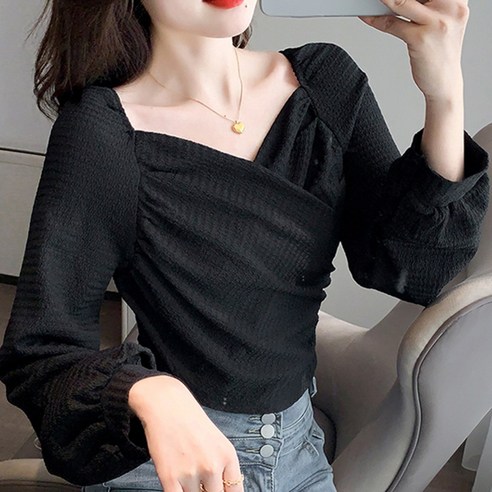 100135C 여자 어깨셔링 브이넥 블라우스