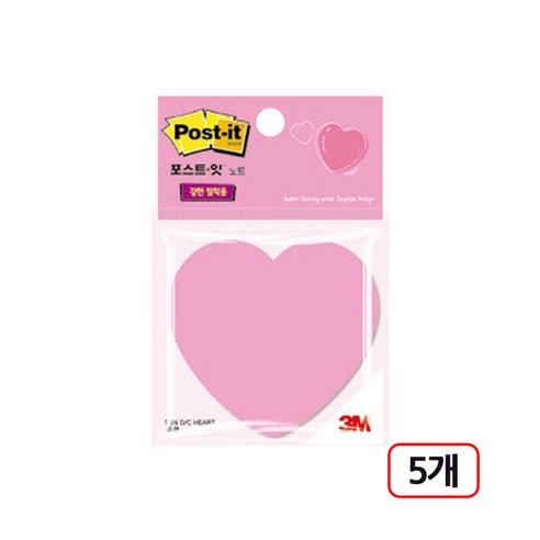 3M)포스트잇 모양노트 5개입, 하트
