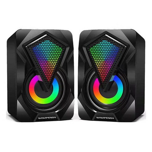[XIG] X2 USB 케이블 PC스피커 3.5mm 저음 서브우프 다채로운 LED호흡광 PC 노트북 스마트폰 스피커, 하나, Black