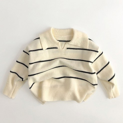 키즈 니트 티셔츠 브이넥 스웨터 스트라이프 남아 여아 봄 줄무늬 긴팔티