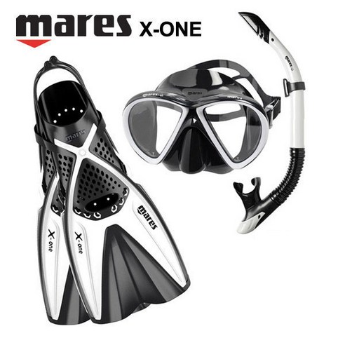 마레스 엑스원 세트 (물안경 스노클 오리발 가방), 선택1)블랙화이트 SM(맨발사이즈230~245)