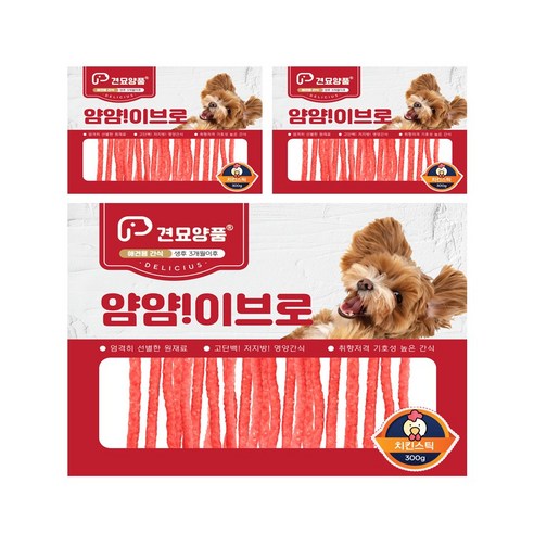 피플펫 강아지져키 견묘양품 얌얌이브로 4가지맛, 3개, 300g, 치킨스틱x3개