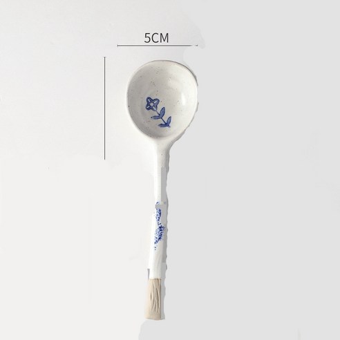 다나에 가정용 긴 손잡이 작은 숟가락 두꺼운 도자기 쌀 숟가락, 푸른 잔디