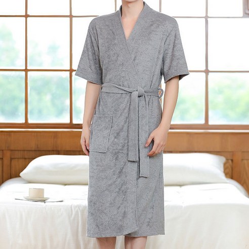 라비에르 데일리 테리 샤워가운 로브, 반팔 스톤 그레이, 1개
