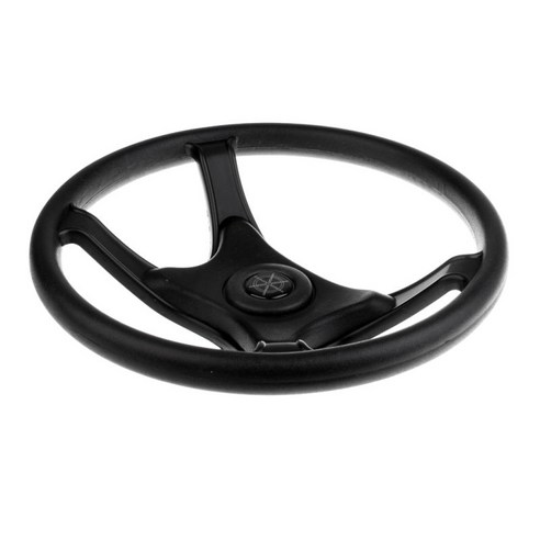 범용 330mm ABS 해양 보트 폰툰 스티어링 휠(4 스포크) 3/4인치 샤프트, 블랙