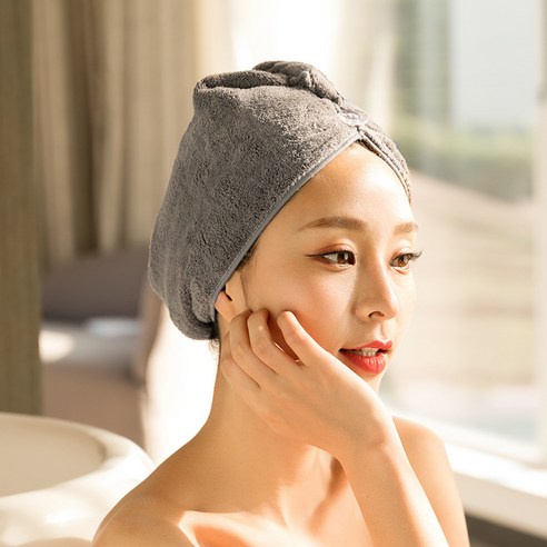 트리코 폴리에스터 산호 양털 헤어 드라이어 캡 극세사 빨리 드라이 고급형, 65*25, 진회색