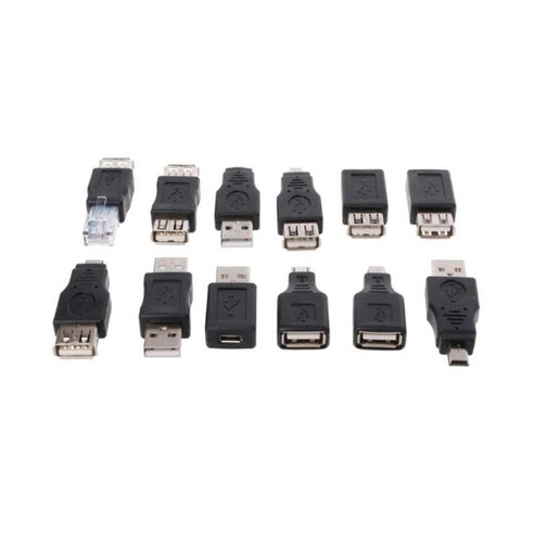 12 조각 USB OTG 어댑터 키트 F / M 연결 변환기 남성 여성 마이크로 USB, 블랙, 설명, 플라스틱