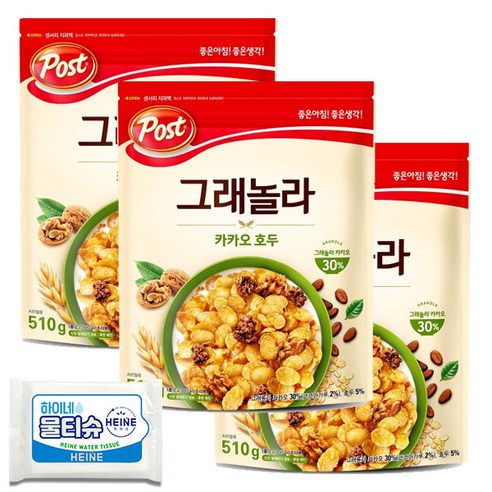 포스트 그래놀라 카카오 호두 510gx3 + 물티슈, 510g, 3세트
