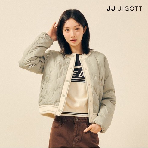 JJ지고트 레터링 니트 배색 구스다운 점퍼 GPAM2PD901