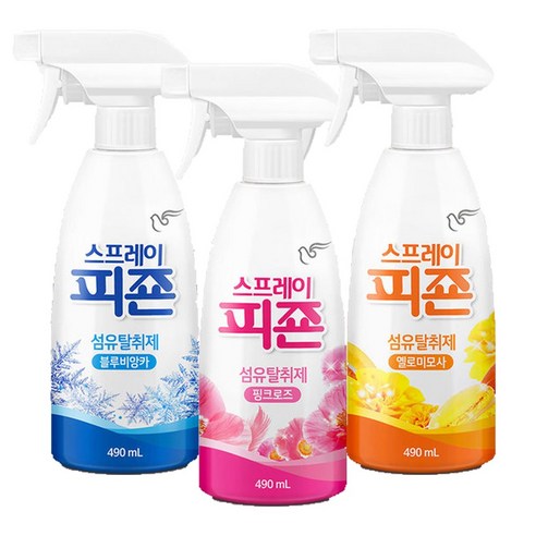 피죤 섬유탈취제 스프레이피죤 490mlX3개 정전기방지 핑크/블루/옐로, 향각1개