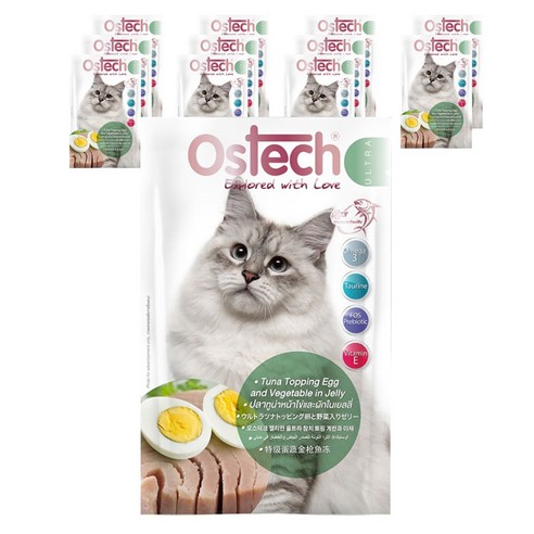 오스테크 캣 울트라 젤리 고양이 간식 파우치, 참치, 70g, 12개