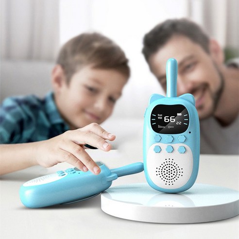 Montheria 무전기 대화가능 거리 최대 3KM 고양이 귀여운 모양 방수기능 비상등기능 벨크로 테이프 증정, 블루+핑크, 2개