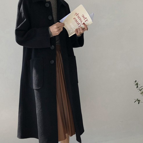 가을 겨울 양면 캐시미어 모직 코트 느슨한 슬리밍 스트레이트 무릎 길이 모직 코트 여성 서양식