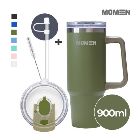 모멘빅터텀블러 대용량텀블러 손잡이 빨대 진공, 900ml, 밀리터리카키, 1개